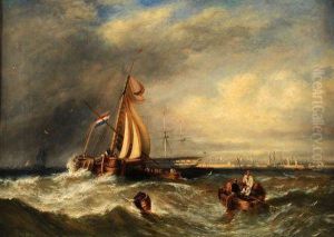 Fishing Boats Off A Harbour by William Calcott Knell