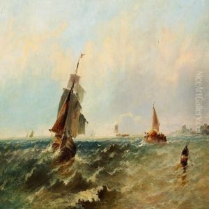 Seascape Withfishing Boats In Stormy Weather Off The Coast by William Calcott Knell