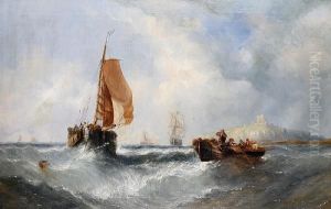 Fishing Boats On A Breezy Day by William Calcott Knell