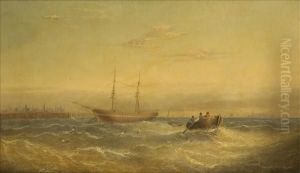 Merchantman And Fishing Boats At The Entrance To A Harbour by William Calcott Knell