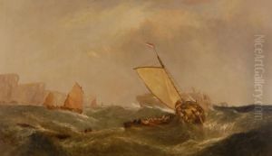 Oil On Canvas,fishing Vessels 
Rescuing Sailors From A Ship Wreck Off The Coast,signed With Inscription
 Verso. "a Wreck Off The Caskets", 1875, 29"x 49"