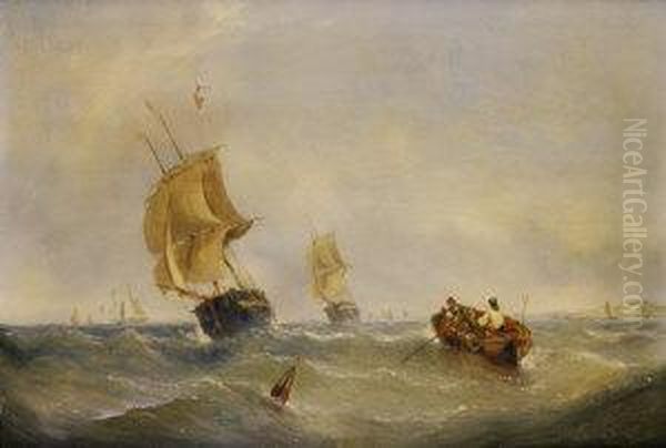 Figures Rowing In Heavy Seas With Shipping - view 1