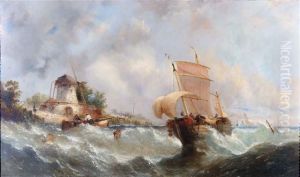 A French Fishing Boat Off The Dutch Coast In Stormy Waters