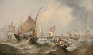 Congestion At The Harbour Mouth At The Top Of The Tide by William Calcott Knell