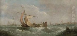 Dutch Barges Drying Their Sails At Dusk; And A Blustery Day Offshore (illustrated) by William Calcott Knell