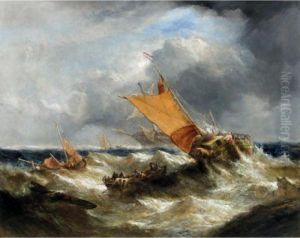A Dutch Ship Aiding A Dismasted Vessel by William Calcott Knell