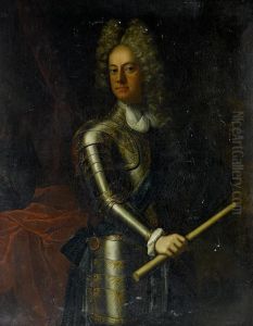 Portrait Of A Gentleman,
Traditionally Identified As James Butler, 2nd Duke Of Ormond
(1665-1745), Three-quarter-length, Holding A Marshall's Baton, In A Suit
Of Armour With The Sash And Badge Of The Order Of The Garter by Sir Godfrey Kneller
