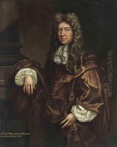 Portrait Of Sir Thomas Hodgson
Of Rouston, Three-quarter-length, Inrust Robes With A Lace Collar,
Beside A Column by Sir Godfrey Kneller