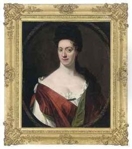 Portrait Of A Lady, Bust-length, In A White And Red Dress by Sir Godfrey Kneller