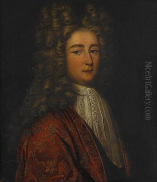 Portrait Of A Gentleman In A Red Brocade Coat - view 1