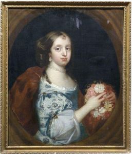 Bildnis Einer Jungen Damen Mit Perlenkette Und Einem Blumenkranz In Den Handen by Sir Godfrey Kneller