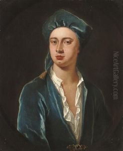 Portrait Of A Gentleman, Half-length In A Blue Velvet Coat Andinformal Cap
