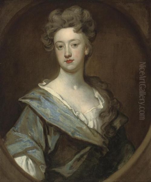 Portrait Of A Lady, Half-length, In A Blue Robe, In A Feignedoval - view 1