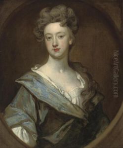 Portrait Of A Lady, Half-length, In A Blue Robe, In A Feignedoval