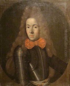 Portrait Of A Gentleman, Long 
Bust Length, Wearing Armour And A Red Cravat Tied In A Bow, A Painted 
Oval