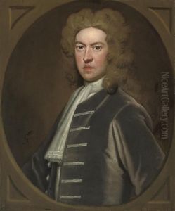 Portrait Of Sir Thomas Pelham Of
 Laughton, 1st Bt. (1653-1756), Bust-length, In A Grey Coat, In A 
Feigned Oval