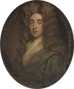 Portrait Of A Gentleman, 
Traditionally Identified As Thomas Hanmer, Bust Length, In A Blue Robe 
And White Cravat by Sir Godfrey Kneller