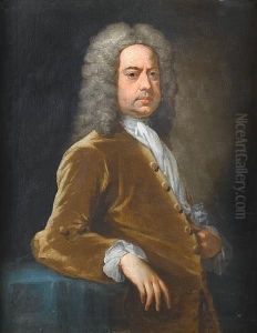 Portrait Of Gentleman, Said To 
Be Henry Rogers, Half-length, In A Gold, Velvet Coat With A White Stock,
 Leaning On A Draped Table