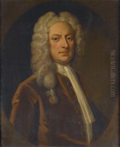 Portrait Of A Gentleman, 
Half-length, In Brown Costume With A White Jabot, In A Painted Oval