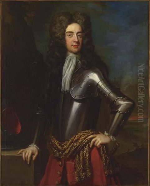 Portrait Of A Military
Commander, Said To Be Colonel Leigh, Standing Three-quarter-length, In
Armour - view 1