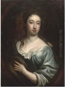 Portrait Of A Lady, Bust-length, In A Blue Dress And Brown Wrap, Feigned Oval Portrait Of A Lady, Bust-length, In A Blue Dress And Brown Wrap, Feigned Oval