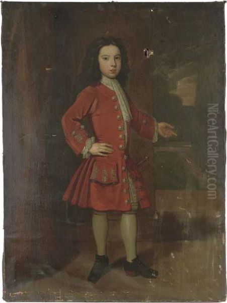 Portrait Of The Duke Of 
Roxburghe As A Young Boy, Full-length, Wearing A Red Coat With White 
Lace Jabot, Pointing To A Garden In The Distance - view 1