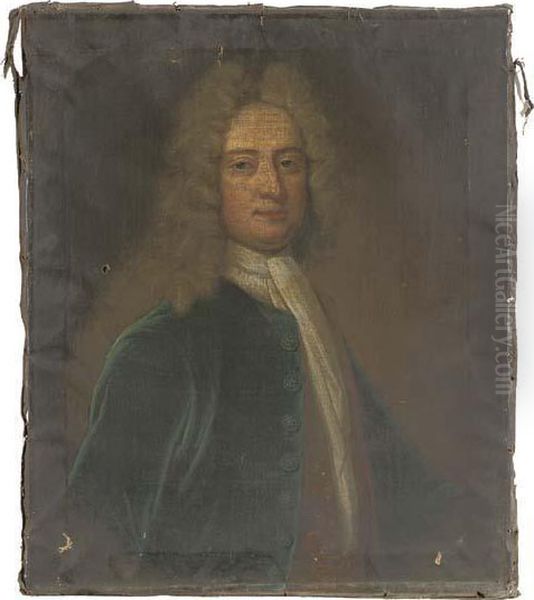 Portrait Of A Gentleman,
Presumably Of The Mostyn Family, Bust-length, In A Blue Coat With
Embroidered Waistcoat And White Stock - view 1
