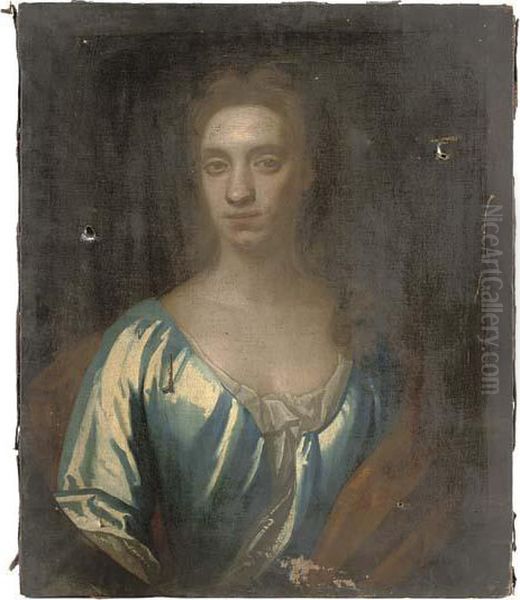 Portrait Of A Lady, Presumably
Of The Mostyn Family, Bust-length, In A Blue Dress With Orange Shawl - view 1