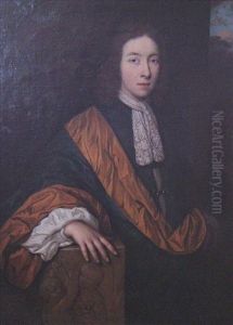 Portrait Of Agentleman, Three Quarter Length, Wearing Blue And Gold Robes by Sir Godfrey Kneller