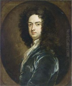 A Portrait Of A Gentleman, Bust 
Length, Wearing A Blue Coat With White Chemise, In A Painted Oval