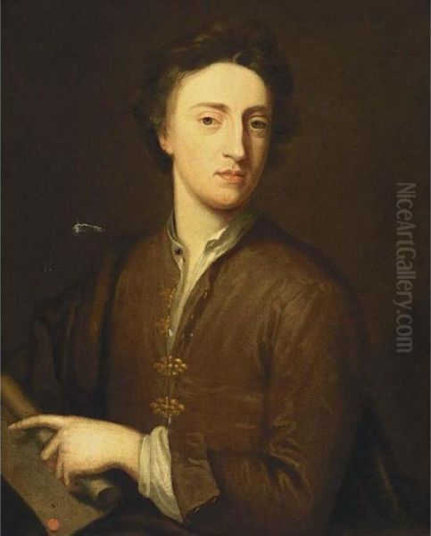 A Portrait Of A Gentleman, Half
Length, Wearing A Brown Coat And A White Chemise, Holding A Letter In
His Left Hand - view 1