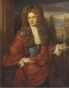 Portrait Of A Gentleman,
Half-length, In A Blue Jacket And Red Cloak, With A Building Beyond Portrait Of A Gentleman,
Half-length, In A Blue Jacket And Red Cloak, With A Building Beyond