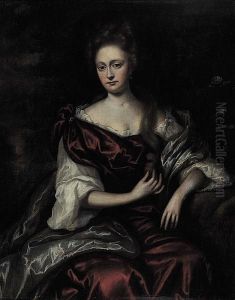 A Portrait Of A Lady In A Red Dress by Sir Godfrey Kneller