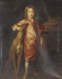 Portrait Of A Boy, Full-length, In Van Dyck Costume, With A Greyhound, In A Landscape