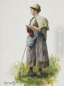Farm Girl Knitting by Daniel Ridgway Knight