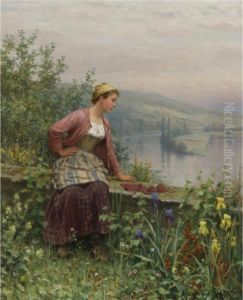 Brittany Girl Overlooking A Stream by Daniel Ridgway Knight