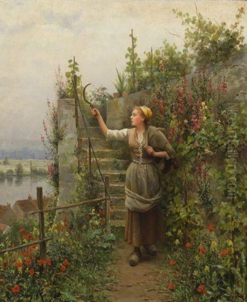 In The Garden/a Young Woman With A Scythe - view 1