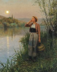 Hailing The Ferry, Twilight by Daniel Ridgway Knight