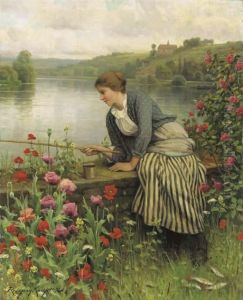 A Breton Girl Fishing by Daniel Ridgway Knight