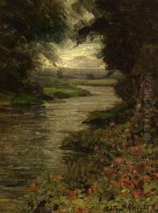 Flowers On The Riverbank by Louis Aston Knight