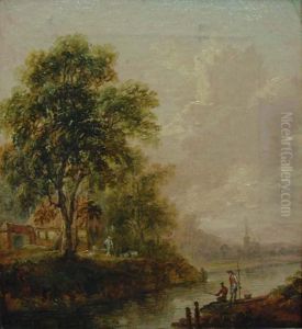 Flusslandschaft Mit Anglern Und Schafhirten by Ferdinand Kobell