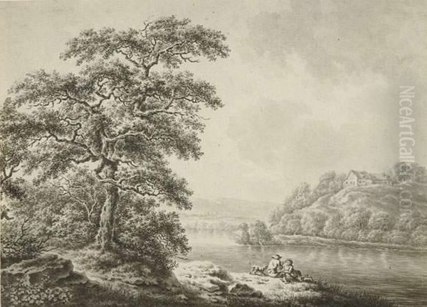 Flusslandschaft Mit Zwei Staffagefiguren. - view 1