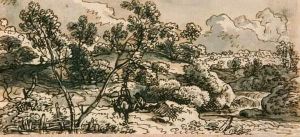 Hugelige Landschaft Mit Reiter. by Ferdinand Kobell