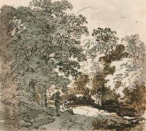 Kleine Landschaft Mit Wanderern An Einem Weg. by Ferdinand Kobell