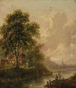 Summerly Riverlandscape With Fishermen And Shepherd Summerly Riverlandscape With Fishermen And Shepherd