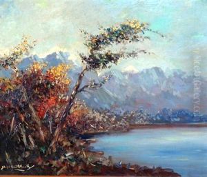 "paisaje Con Montanas Y Lago".