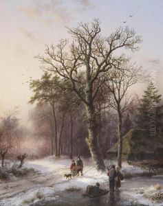 A Winter Landscape With Figures On A Path And Figures With A Sleighon The Ice