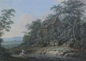 Landscape With Figures Beside A River by Barend Cornelis Koekkoek