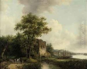 Figures By A Watermill by Barend Cornelis Koekkoek
