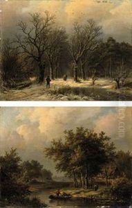 Figures On A Snow Covered Path by Barend Cornelis Koekkoek